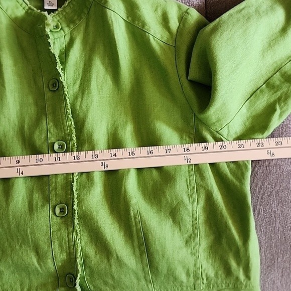 Coldwater Creek women's lime green linen frayed edges blazer size LP - Picture 9 of 10
